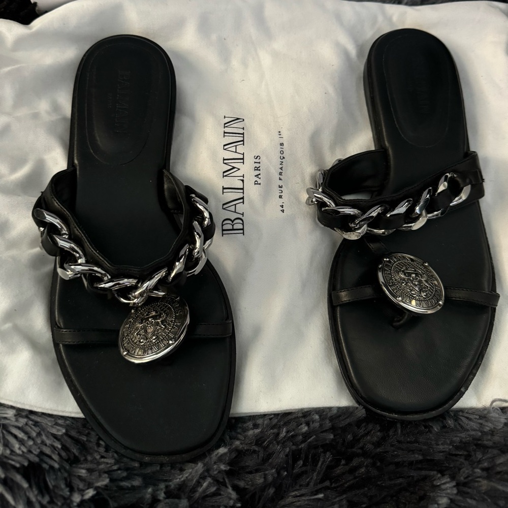 Balmain Silver Tone Sandal